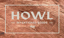 Logo of 'HOWL and Intentional Goods' on a textured stone background
